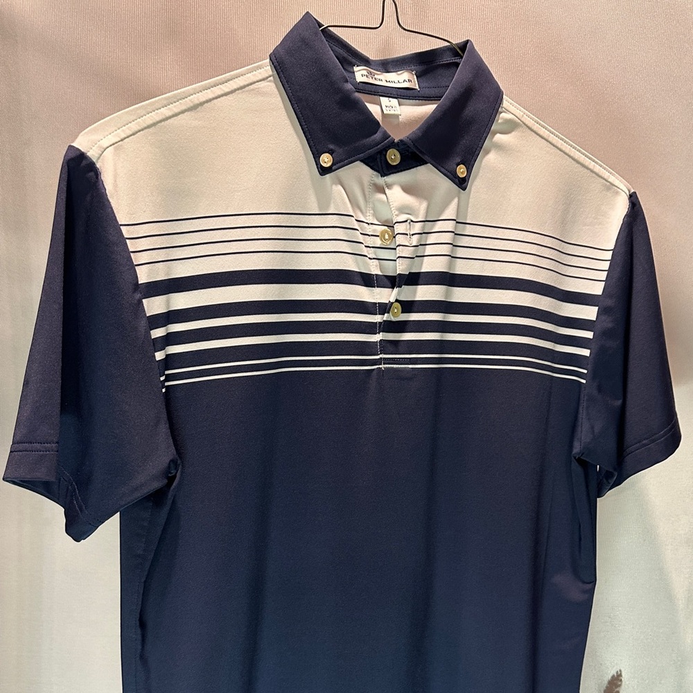 Peter Millar navy/white golf polo size small